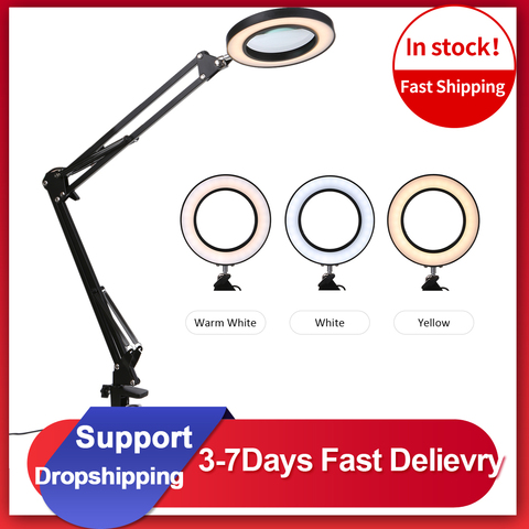 New Flexible 8X USB 3 Colors Lamp Magnifier Clip-on Table Top Desk LED Reading Large Lens Illuminated Magnifying Glass Desk Lamp ► Photo 1/6