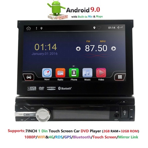 Universal 1 din Android 9.0 Quad Core Car DVD player GPS Wifi BT Radio BT 2GB RAM 32GB SD 16GB ROM 4G SIM LTE Network SWC RDS CD ► Photo 1/6