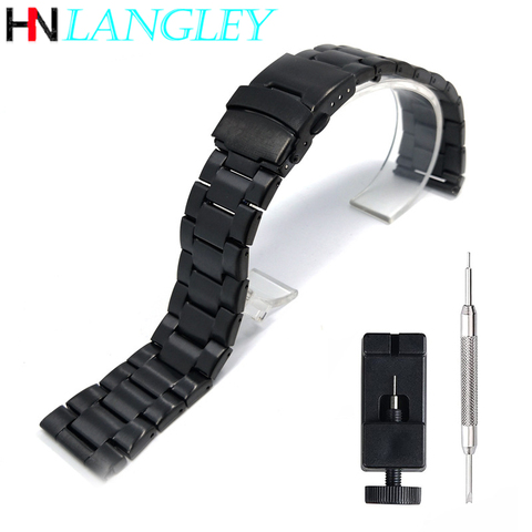 Stainless Steel Watch Band 20mm 22mm Black Silver Watch Strap Double Press Safety Buckle Metal Wristband ► Photo 1/6