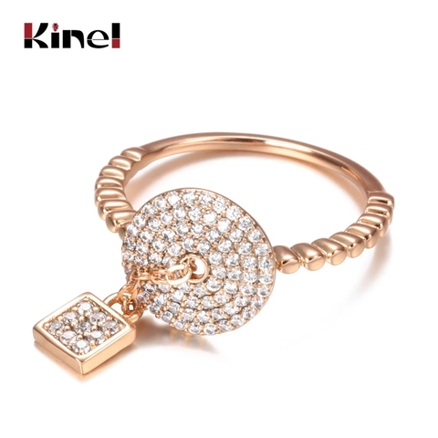 Kinel Luxury Bride Wedding Lock Ring Micro Inlays Covered Natural Zircon Rings Women 585 Rose Gold Ring Fine Jewelry Accessories ► Photo 1/6