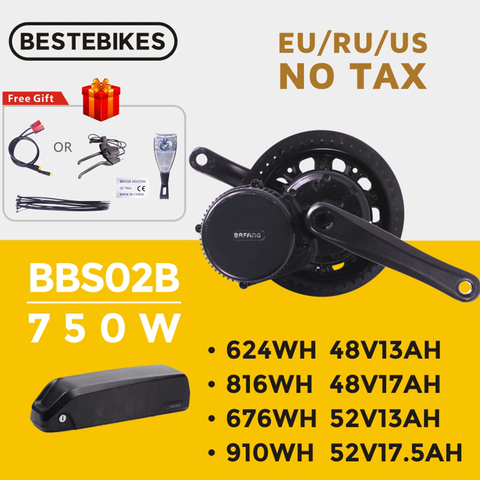 Bafang Motor BBS02B BBS02 48V 750W Mid Drive Motor 8fun Electric Bike Conversion Kit 52V17.5Ah Samsung Cells Lithium Battery Kit ► Photo 1/6