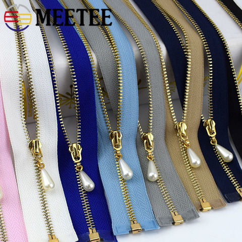 Meetee 5/10pcs 40-70cm 3# Metal Zipper Open-End Auto Lock Gold Pearl Slider DIY Bags Purse Garment Decor Zip Sewing Accessories ► Photo 1/6
