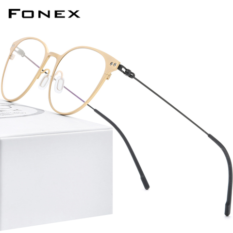 FONEX Pure Titanium Glasses Frame Women Vintage Round Myopia Optical Prescription Eyeglass Frame Men 2022 Screwless Eyewear 8533 ► Photo 1/6