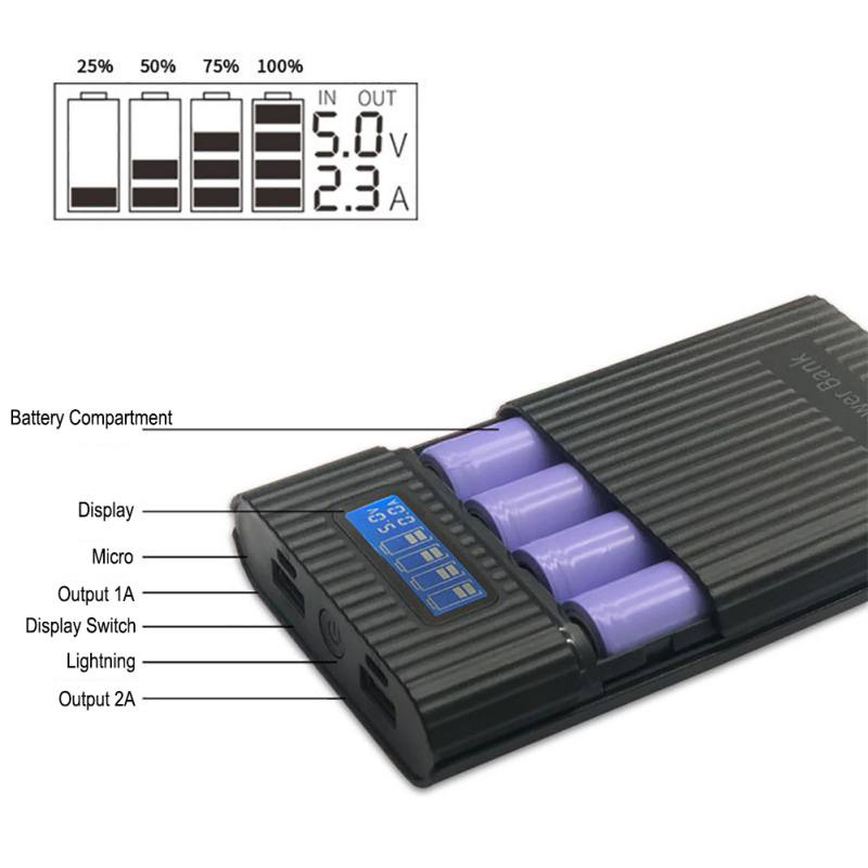 4 X 18650 DIY LCD Display Battery Bank Portable Battery Shell Box Case ...