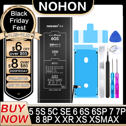 NOHON Battery For iPhone 6S 7 6 8 Plus iPhone X SE 5 5S 5C XR XS MAX Battery iPhone6s iPhone7 High Capacity Replacment Bateria ► Photo 1/6