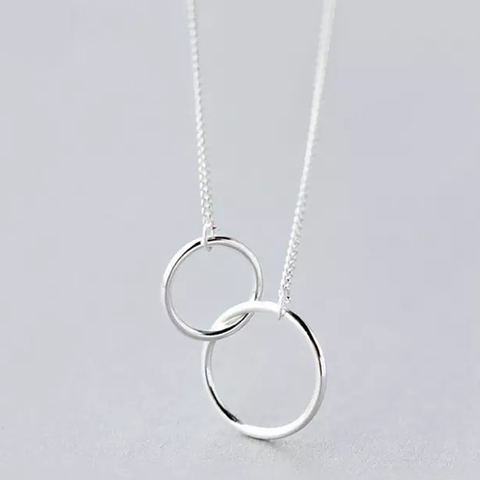 Double Circle Interlock Clavicle Short Necklace 925 Sterling Silver Necklace For Women collares   S-N191 ► Photo 1/6