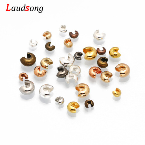 100pcs/lot 3 4 5 mm Copper Round Covers Knot Open Crimp End Beads Stopper Spacer Beads For DIY Jewelry Making Findings Supplies ► Photo 1/6