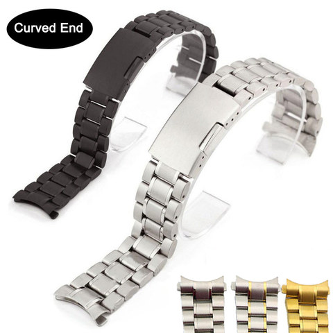 Solid Curved End 22mm 20mm Stainless Steel Watch Band Strap For Samsung Galaxy Watch Active2 46MM 44MM Black Watchband 18mm 24mm ► Photo 1/6