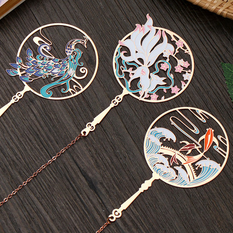 1Pc Chinese Style Bookmarks Flowers Fish Peacock Deer Phoenix Metal Tassel Bookmark Art Gift Pendant School Office Supplies ► Photo 1/6
