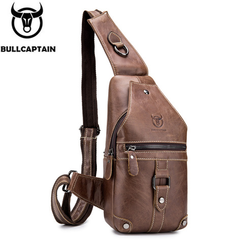 BULLCAPTAIN retro chest bag for men men's scratch-resistant cowhide chest bag men's casual diagonal chest bag large capacity bag ► Photo 1/1