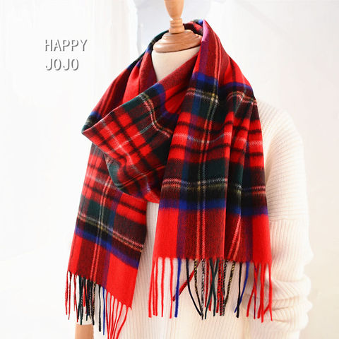 100% cashmere scarf women men Scotland classic red plaid narrow scarves soft fashion casual thin warm shawl luxury for ladies ► Photo 1/5