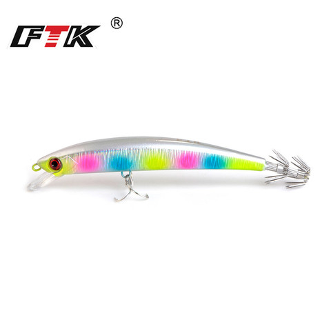 1pc FTK Minnow Wobblers Fishing Lure 120mm/23g Jigging Squid Hook 3D Eyes Wood Shrimp Sea Bass Hard Artificial Bait ► Photo 1/6