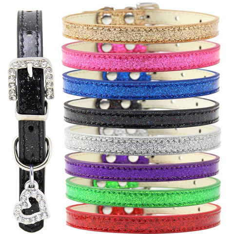 Pet Dog Cat Collar Bling Love Heart Crystal Pendants Necklace Safety Soft Leather Kitten Puppy Neck Strap Animal Accessories ► Photo 1/6