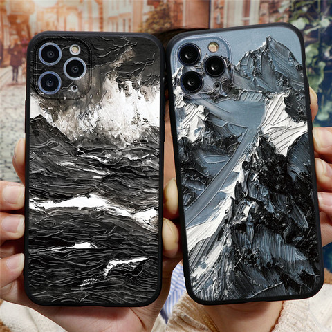 3D Emboss Mountain Silicon Phone Case For Coque iPhone 6 7 6S 8 Plus 5 5S SE 2022 10 X XR XS 11 12 Pro Max TPU Relief Back Cover ► Photo 1/6