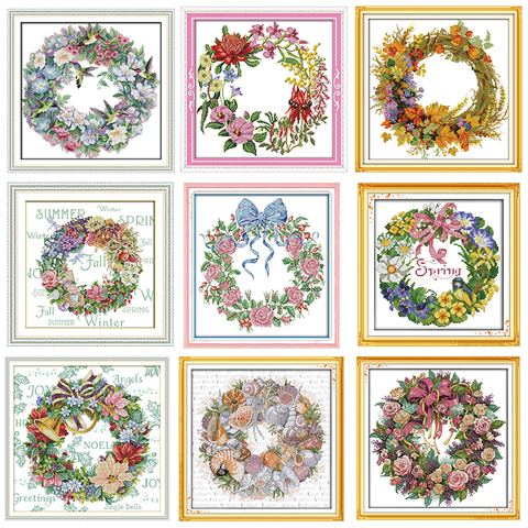 Flower wreath count cross stitch 11CT 14CT white canvas DMC cross stitch set DIY manual cross stitch kit embroidery needlework ► Photo 1/6