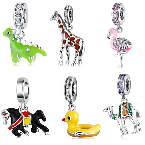 Hot Sale 100% 925 Sterling Silver Enamel Flamingo Fashion Charm Beads Fit Original JIUHAO Charms Bracelets Jewelry making ► Photo 1/6