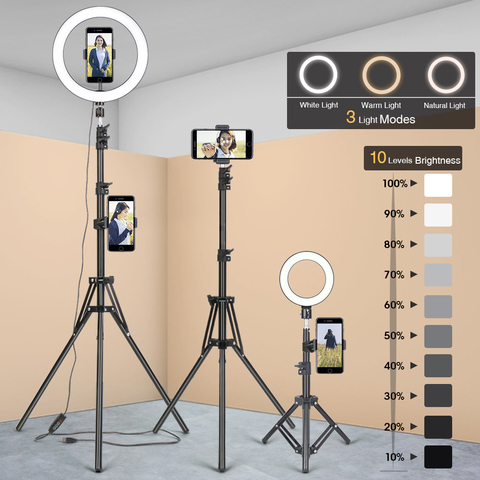 Photography Tripod For Mobile Phone With Ring Lamp Camara Selfie Light Stand Bracket For Youtube Makeup Video Live Photo Studio ► Photo 1/6