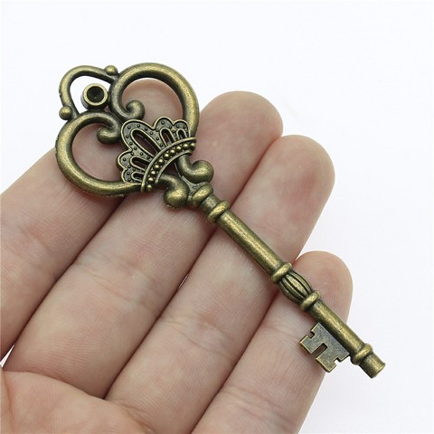 WYSIWYG 1pcs 84mm Vintage Large Key Pendants Charm For Jewelry Making Antique Bronze Color Big Key Charm Pendant Key Retro ► Photo 1/3