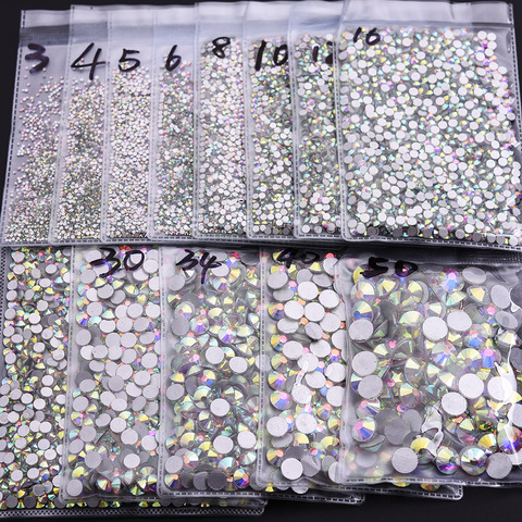 High Quality Glass Flat Back Rhinestones Glitter Crystal AB Stones Glue On  Strass Rhinestone for Nail Art Clothes Decoration