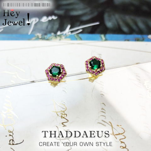 Studs Earrings Hexagon Green,Europe Yellow Gold Color Hand-set Jewelry For Women,2022  Playful Look Gift 925 Sterling Silver ► Photo 1/6