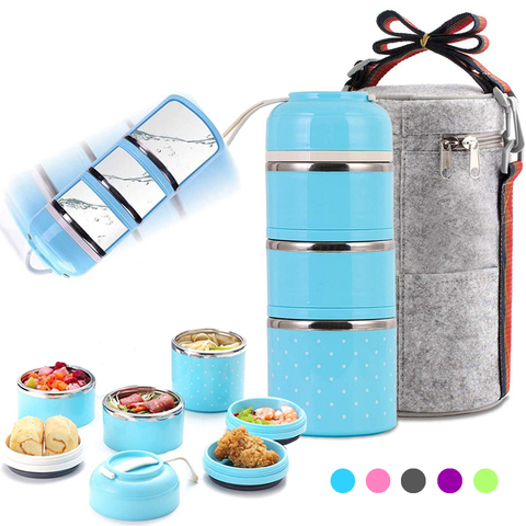 Three-Layer Leak-Proof Lunch Box Outdoor Bento Portable Food Storage Container Stainless Steel Flask Set For School Kids ► Photo 1/6