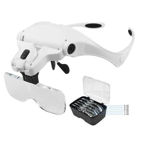 1.0X 1.5X 2.0X 2.5X 3.5X LED Magnifying Adjustable Head Magnifier Bracket Loupe with 2 Lights Tool Headband Magnifier Glasses ► Photo 1/6
