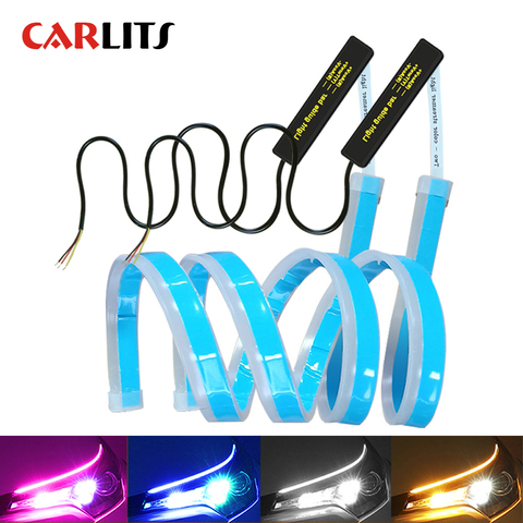 2pcs Slim Flexible DRL LED Daytime Running Lights White Turn Signal Yellow Guide Strip for Headlight Assembly Drop Shipping  CJ ► Photo 1/6