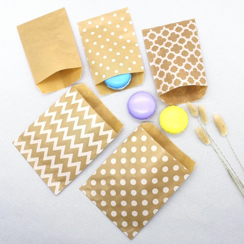 50pcs/ Lot Treat Candy Bag High Quality Party Favor Paper Bags Chevron  Polka Dot Stripe Printed Paper Craft Bags Bakery Bags