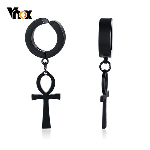 Vnox Punk Ankh Cross Earrings for Men Black Stainless Steel Dangle Earring Hiphop brinco Gifts ► Photo 1/6