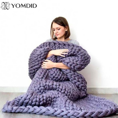 19 Colors Large Soft Hand Chunky Knitted Plaids blanket for Winter Bed Sofa Plane Thick Yarn Knitting Throw Sofa Cover Blanket ► Photo 1/6