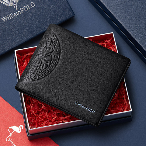 WilliamPolo Men's Wallets Thin Male Wallet Card Holder Cowskin Soft Mini Purses New Design Vintage Men Short Slim Wallet ► Photo 1/6