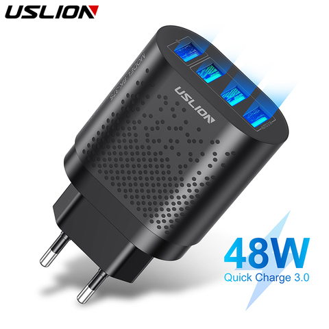 USLION EU/US Plug USB Charger 3A Quik Charge 3.0 4 Port 48W Fast Wall Chargers Mobile Phone Charger For iPhone 11 Samsung Xiaomi ► Photo 1/6