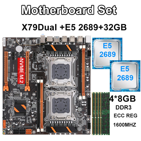 X79 Dual CPU motherboard set with 2 Pcs Xeon E5 2689 4PCS 8GB 1600MHz ECC REG memory ► Photo 1/6