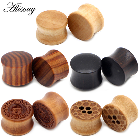 Alisouy 2pcs Wood Ear Plug Tunnel Ear Guages Stretcher Expander Dermal Piercing Earring Oreja Mujer Stretcher Men Body Jewelry ► Photo 1/6