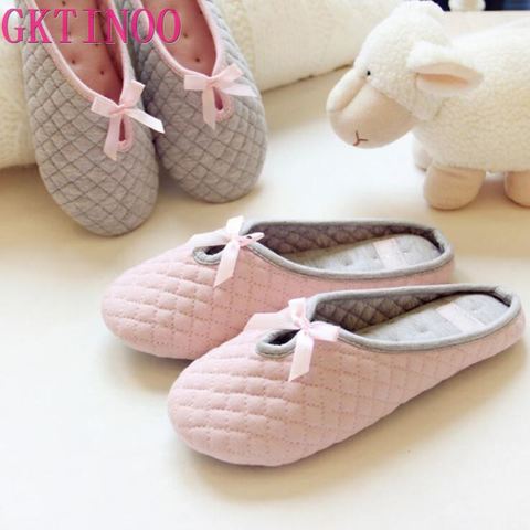 Lovely Bowtie Winter Women Home Slippers For Indoor Bedroom House Soft Bottom Cotton Warm Shoes Adult Guests Flats ► Photo 1/6