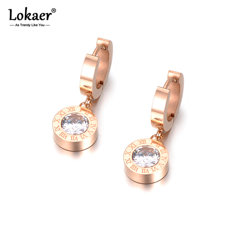 Lokaer Fashion Cubic Zirconia Round Roma Number Steel Earrings Charming High Quality Jewelry For Women Girls E18041 ► Photo 1/6