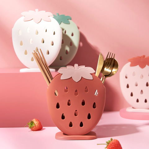 Cute Strawberry Chopsticks Holder Drain Rack Kitchen Tableware Storage Rack Hollow Cutlery Drainer Spoon Fork Knife Shelf Holder ► Photo 1/6