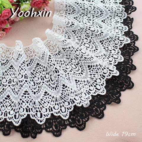 19CM Wide HOT Water soluble Embroidery White black flower lace fabric trim ribbon DIY sewing applique collar guipure craft decor ► Photo 1/4
