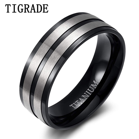 Tigrade Titanium Rings for Men 8mm Matte Black Engagement Wedding Band for Male Comfort Fit Plus Size 5- Size 14 anillos hombre ► Photo 1/6