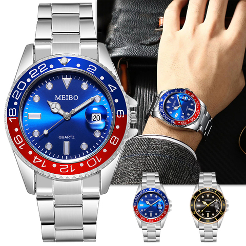 New Men's Watch Luxury Business Watch Blue Dial Date Watch Men Stainless Steel Band Fashion Male Wrist Watch relogio masculino ► Photo 1/6