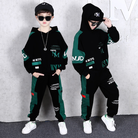 Children Tracksuit hooded green hoodie two-piece street dance sports outfits For Boys Girls  vetement garcon 4 6 8 10 12 14 Yrs ► Photo 1/6