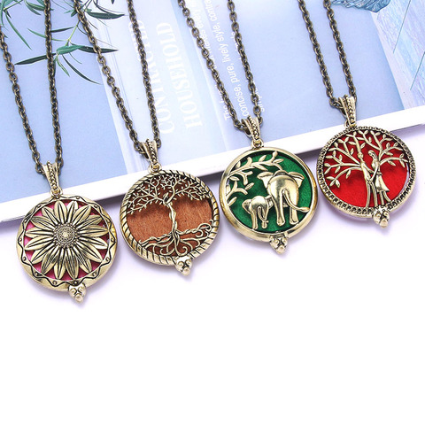 Aromatherapy Necklace Vintage Tree of life Flowers open lockets Essential Oil Diffuser Pendant perfume Aroma Diffuser Necklace ► Photo 1/6