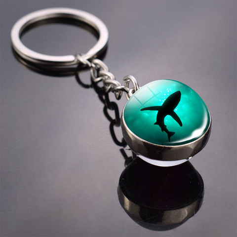 Fashion Sea Animals Keychain Turtle Starfish Shark Jellyfish Dolphin Pattern Double Side Glass Ball Pendant Keyring ► Photo 1/5