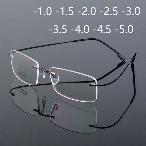 Green Coating Superelastic Frameless Myopia Eyeglasses Men Women Rimless Ultralight Frame Myopia Glasses -1.0 -1.5 -2.0 To ~ 4.0 ► Photo 1/6
