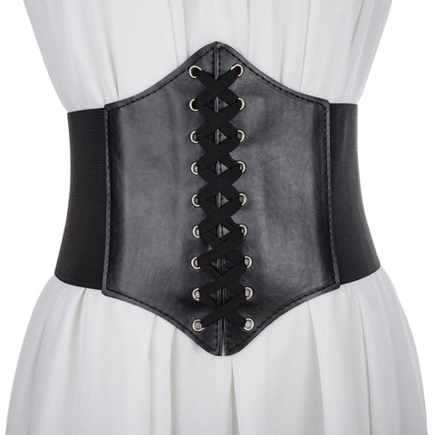 Corset Belt for Women Lace Up Leather Belt Wide Waist Belt Elastic