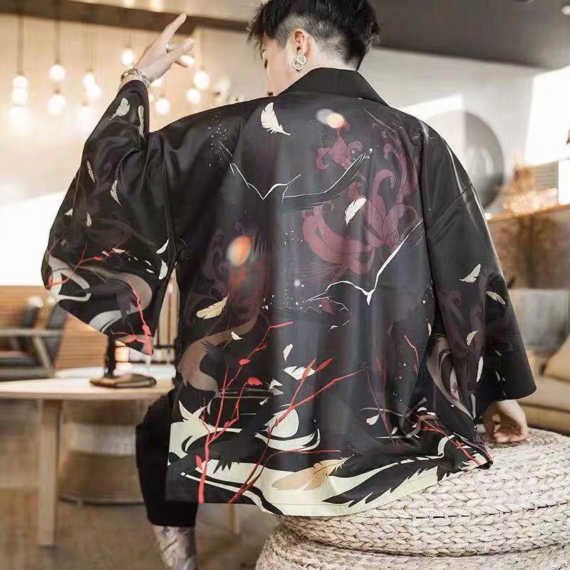 Big Size 3XL Print Japanese Yukata Men Kimono Cardigan Summer