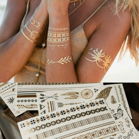 1PC Summer Style Men Women Body Art Gold Metallic Tattoo Sticker  Chain Bracelet Fake Jewelry Waterproof Temporary Tattoo ► Photo 1/6