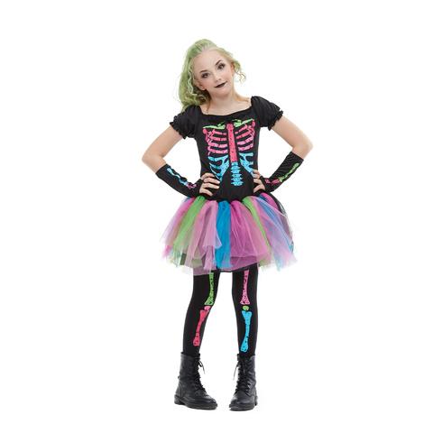 Reneecho 2022 New Arrival Rainbow Skeleton Girl Costume Toddler Funky Punky Bone Costume Halloween Costume For Kids ► Photo 1/6