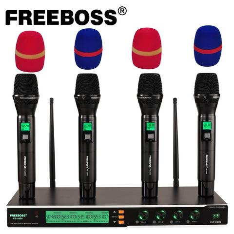 Freeboss FB-U800 UHF 4*200 Adjustable Frequency Metal handheld LCD Screen Smart Option Professional Microphone System for DJ ► Photo 1/6