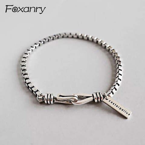 Foxanry 925 Sterling Silver Vintage Bracelet Terndy Simple Box Chain Bracelet Wedding Jewelry for Women Size 18.5mm Adjustable ► Photo 1/5